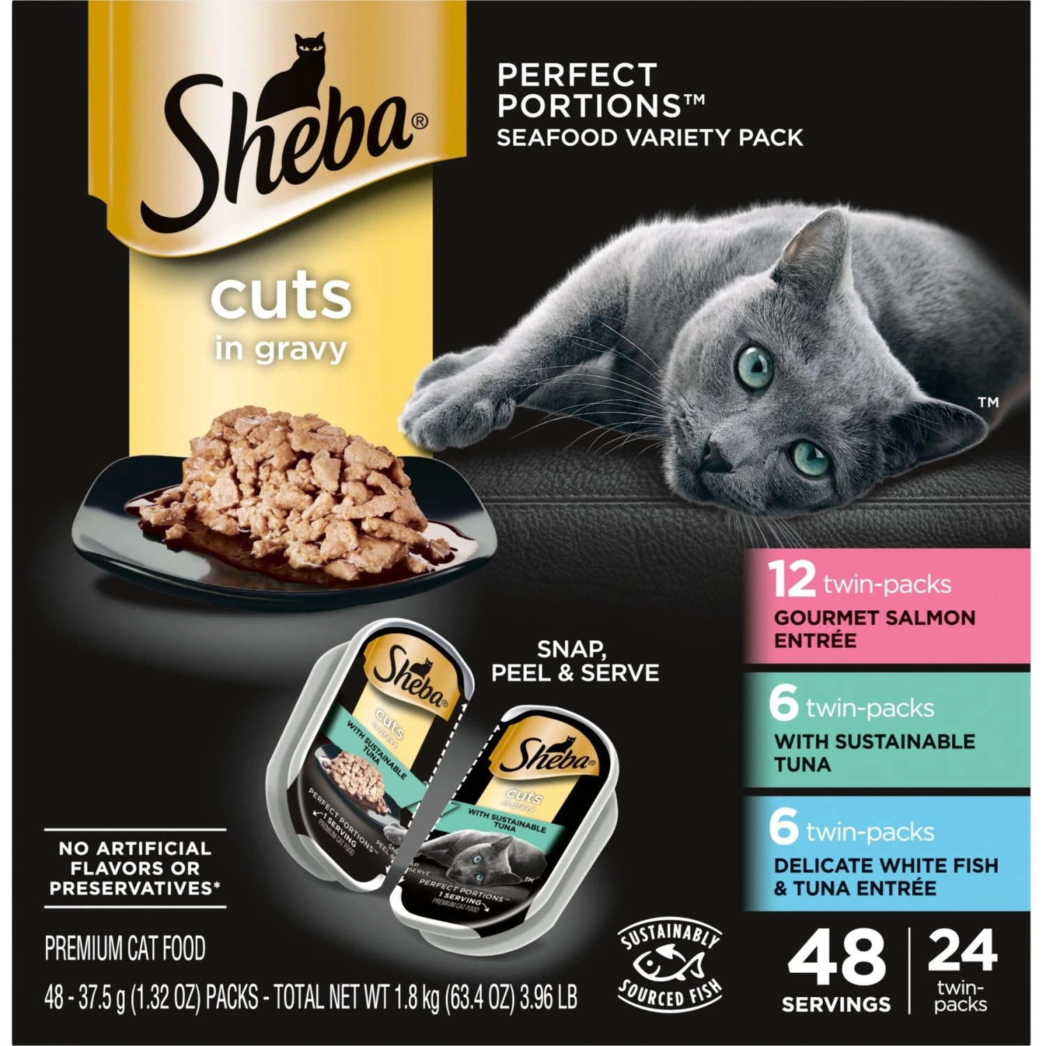 Sheba Perfect Portions Grain-Free Gourmet Salmon, Sustainable Tuna & Delicate Whitefish & Tuna Cuts In Gravy Variety Pack Adult Wet Cat Food Trays 1 Sheba Perfect Portions Grain-Free Gourmet Salmon, Sustainable Tuna & Delicate Whitefish & Tuna Cuts In Gravy Variety Pack Adult Wet Cat Food Trays