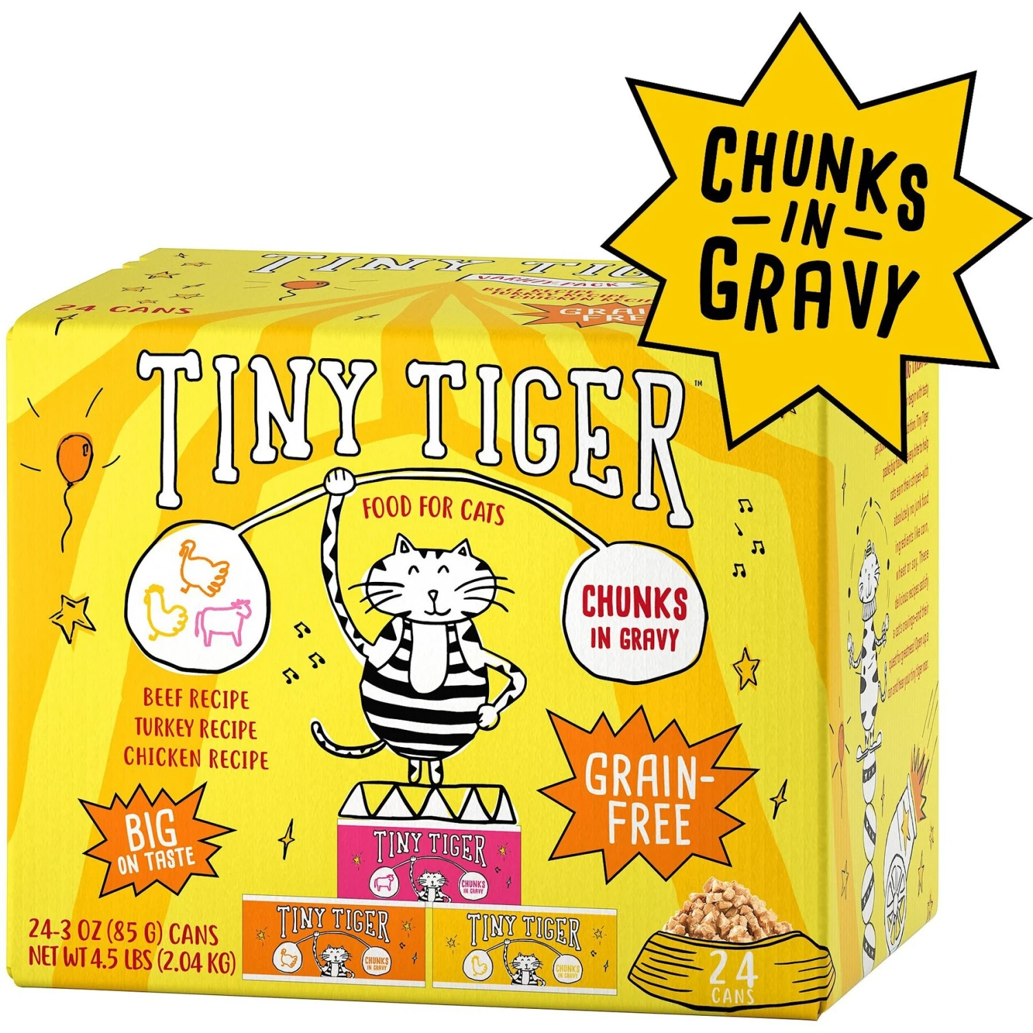 Tiny Tiger Chunks In Gravy Beef & Poultry Recipes Variety Pack Grain-Free Canned Cat Food 1 Tiny Tiger Chunks In Gravy Beef & Poultry Recipes Variety Pack Grain-Free Canned Cat Food