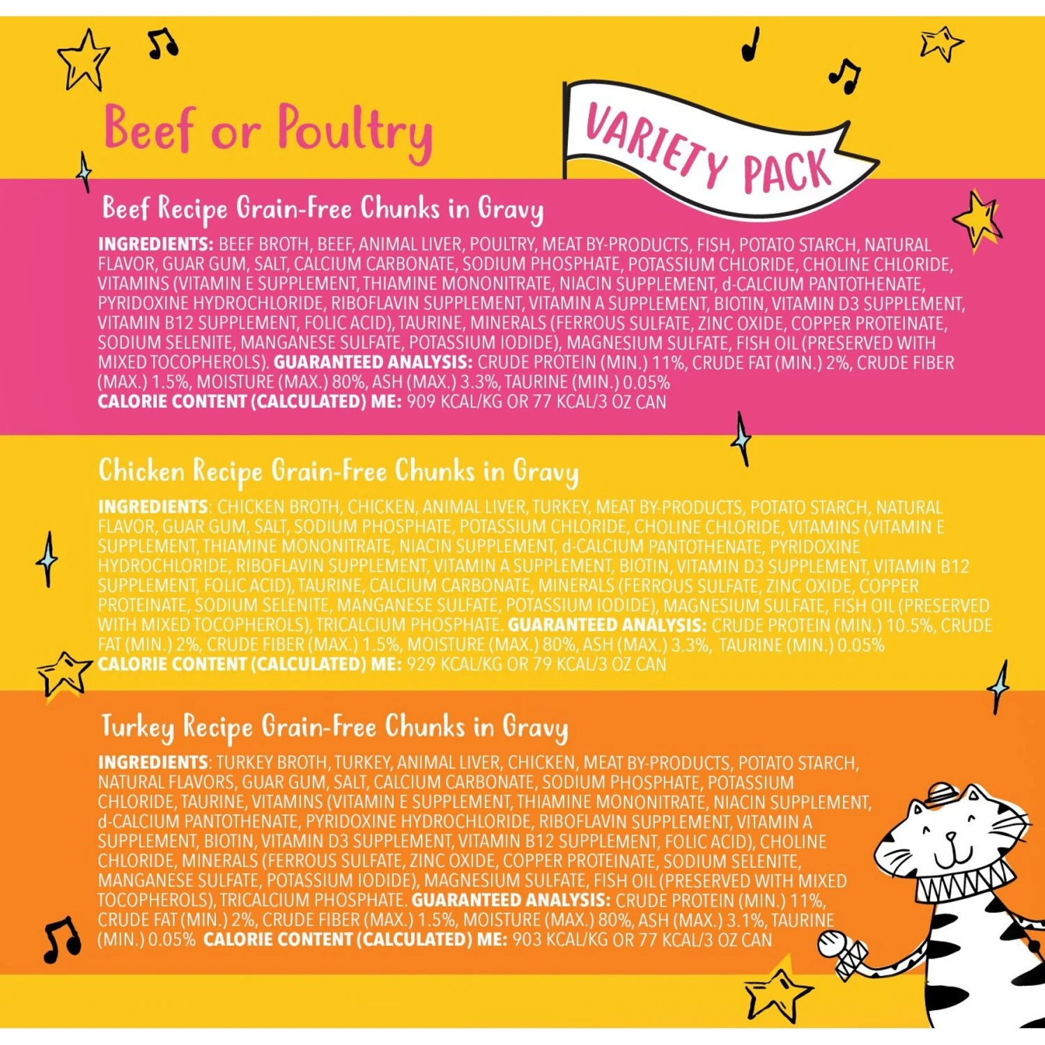 Tiny Tiger Chunks In Gravy Beef & Poultry Recipes Variety Pack Grain-Free Canned Cat Food 6 Tiny Tiger Chunks In Gravy Beef & Poultry Recipes Variety Pack Grain-Free Canned Cat Food - Image 6