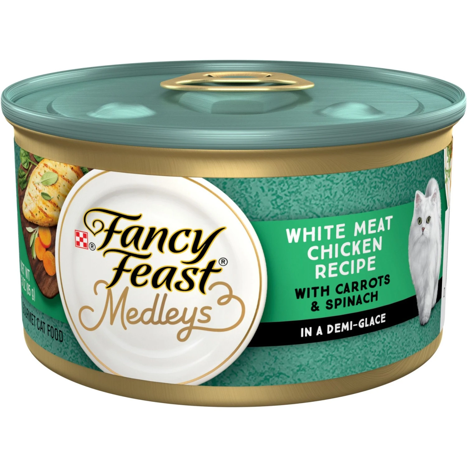 Fancy Feast Medleys White Meat Chicken Recipe With Carrots & Spinach Canned Cat Food, 3-oz Can, Case Of 24 1 Fancy Feast Medleys White Meat Chicken Recipe With Carrots & Spinach Canned Cat Food, 3-oz Can, Case Of 24