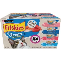 Friskies Ocean Favorites Variety Pack Salmon & Tuna Natural Wet Cat Food, 5.5-oz Can, Case Of 24