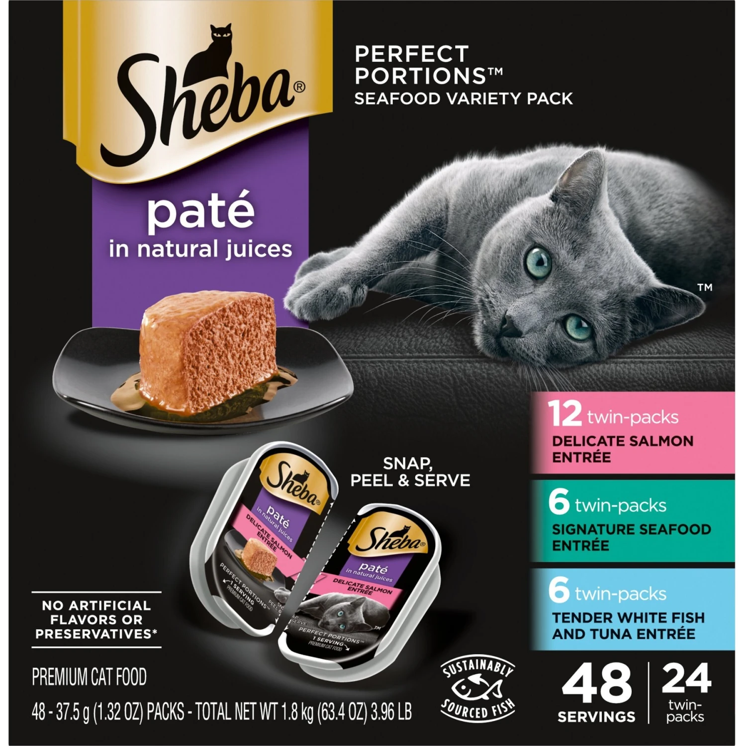 Sheba Perfect Portions Seafood Pate Variety Pack Grain-Free Adult Wet Cat Food Trays & Greenies Feline SmartBites Healthy Indoor Natural Tuna Flavor Soft & Crunchy Adult Cat Treats 2 Sheba Perfect Portions Seafood Pate Variety Pack Grain-Free Adult Wet Cat Food Trays & Greenies Feline SmartBites Healthy Indoor Natural Tuna Flavor Soft & Crunchy Adult Cat Treats - Image 2