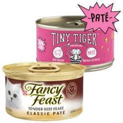 Tiny Tiger Pate Beef Recipe Grain-Free Canned Cat Food & Fancy Feast Classic Tender Beef Feast Canned Cat Food