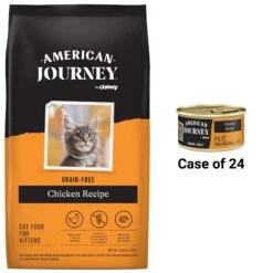 American Journey Kitten Chicken Recipe Grain-Free Dry Cat Food, 5-lb Bag & American Journey Kitten Pate Chicken Recipe Grain-Free Canned Cat Food, 3-oz, Case Of 24