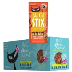 Tiki Cat Stix Salmon In Gravy Grain-Free Wet Cat Treat & Tiki Cat Aloha Friends Variety Pack Grain-Free Wet Cat Food