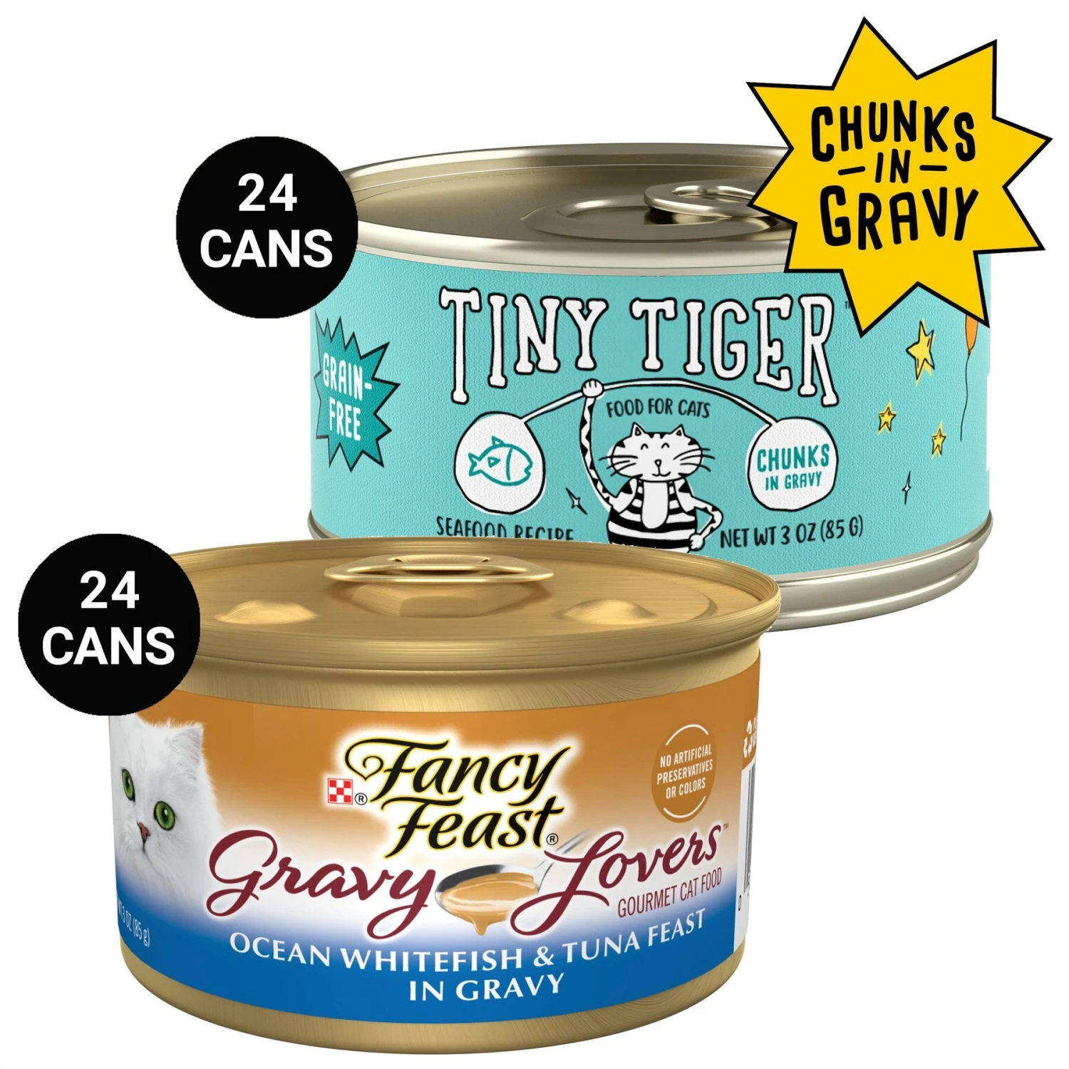 Tiny Tiger Chunks In Gravy Seafood Recipe Grain-Free Canned Cat Food & Fancy Feast Gravy Lovers Ocean Whitefish & Tuna Feast In Sauteed Seafood Flavor Gravy Canned Cat Food 1 Tiny Tiger Chunks In Gravy Seafood Recipe Grain-Free Canned Cat Food & Fancy Feast Gravy Lovers Ocean Whitefish & Tuna Feast In Sauteed Seafood Flavor Gravy Canned Cat Food
