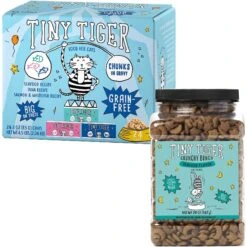 Tiny Tiger Chunks In Gravy Seafood Recipes Variety Pack Grain-Free Canned Cat Food & Tiny Tiger Crunchy Bunch, Fins Of Fury, Seafood Flavor Cat Treats