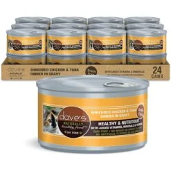 Dave's Pet Food Shredded Chicken & Tuna Dinner In Gravy Recipe Wet Cat Food, 2.8-oz Can, Case Of 24
