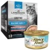 Fancy Feast Grilled Tuna Feast In Gravy Canned Cat Food & American Journey Landmark Broths Seafood Variety Pack Wet Cat Food Complement Pouches
