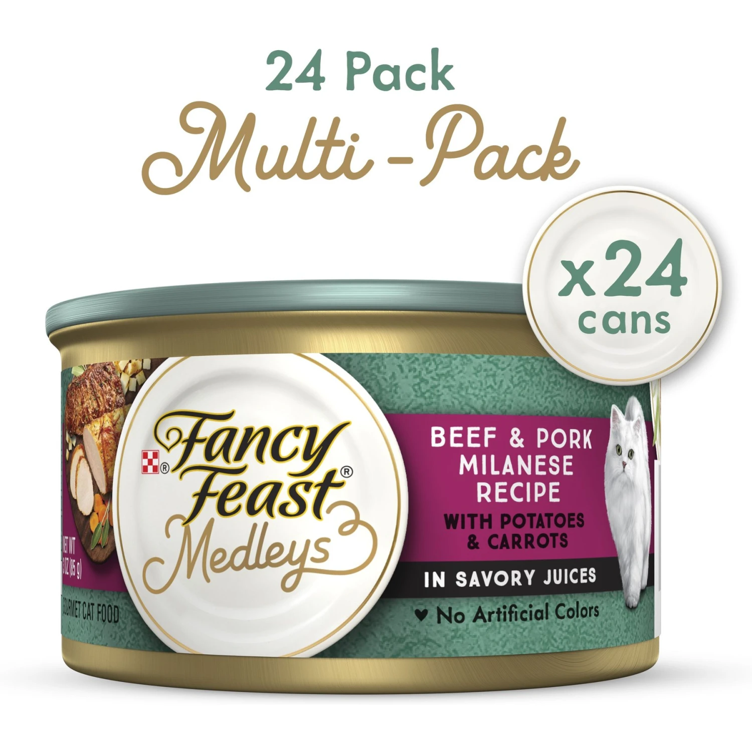 Fancy Feast Medleys Beef & Pork Milanese With Carrots & Potatoes In Savory Juices Wet Cat Food, 3-oz Can, Case Of 24 1 Fancy Feast Medleys Beef & Pork Milanese With Carrots & Potatoes In Savory Juices Wet Cat Food, 3-oz Can, Case Of 24