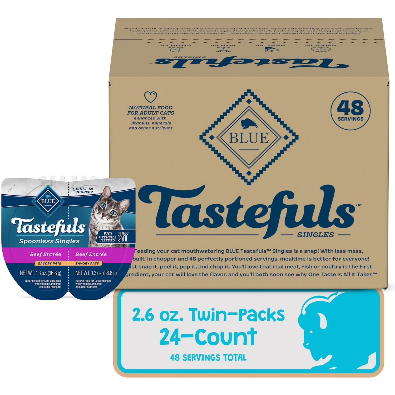 Blue Buffalo Tastefuls Spoonless Singles Beef Entrée Pate Adult Cat Food, 2.6-oz Cup, Case Of 24 3 Blue Buffalo Tastefuls Spoonless Singles Beef Entrée Pate Adult Cat Food, 2.6-oz Cup, Case Of 24 - Image 3