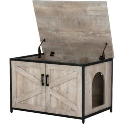 Unipaws Cat Litter Box Enclosure With Top Opening, Weathered Gray -Wellness Sales Store 373041 PT2. AC SS1800 V1647033734