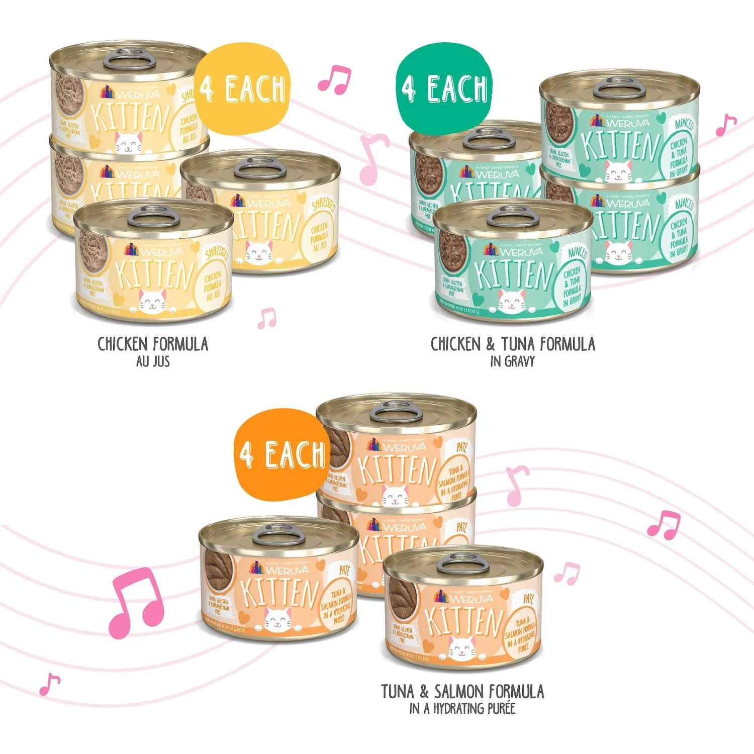 Weruva Kitten Can Jam! Chicken, Tuna & Salmon Flavored Pate Canned Cat Food Variety Pack 2 Weruva Kitten Can Jam! Chicken, Tuna & Salmon Flavored Pate Canned Cat Food Variety Pack - Image 2