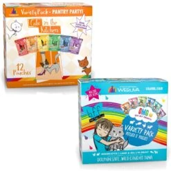 Weruva Cats In The Kitchen Pantry Party Variety Pack Grain-Free Cat Food, 3-oz Pouch, Case Of 12 & BFF OMG Potluck O' Pouches Variety Pack Grain-Free Cat Food Pouches