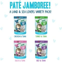Weruva Best Feline Friend Paté Lovers, Aw Yeah! Paté Jamboree! Variety Pack Grain-Free Wet Cat Food, 2.8-oz Pouch, Case Of 12 & BFF Play Pate Lovers Pate Partay Variety Pack Wet Cat Food, 3-oz Pouch, Pack Of 12 -Wellness Sales Store 611846 PT2. AC SS1800 V1661548671