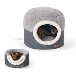 K&H Pet Products Thermo-Pet Nest Covered Indoor Heated Cat Bed House, Gray, Small