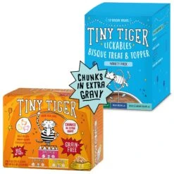 Tiny Tiger Chunks In EXTRA Gravy Beef & Poultry Recipes Variety Pack Grain-Free Canned Cat Food & Tiny Tiger, Lickables, Variety Pack, Bisque Cat Treat & Topper