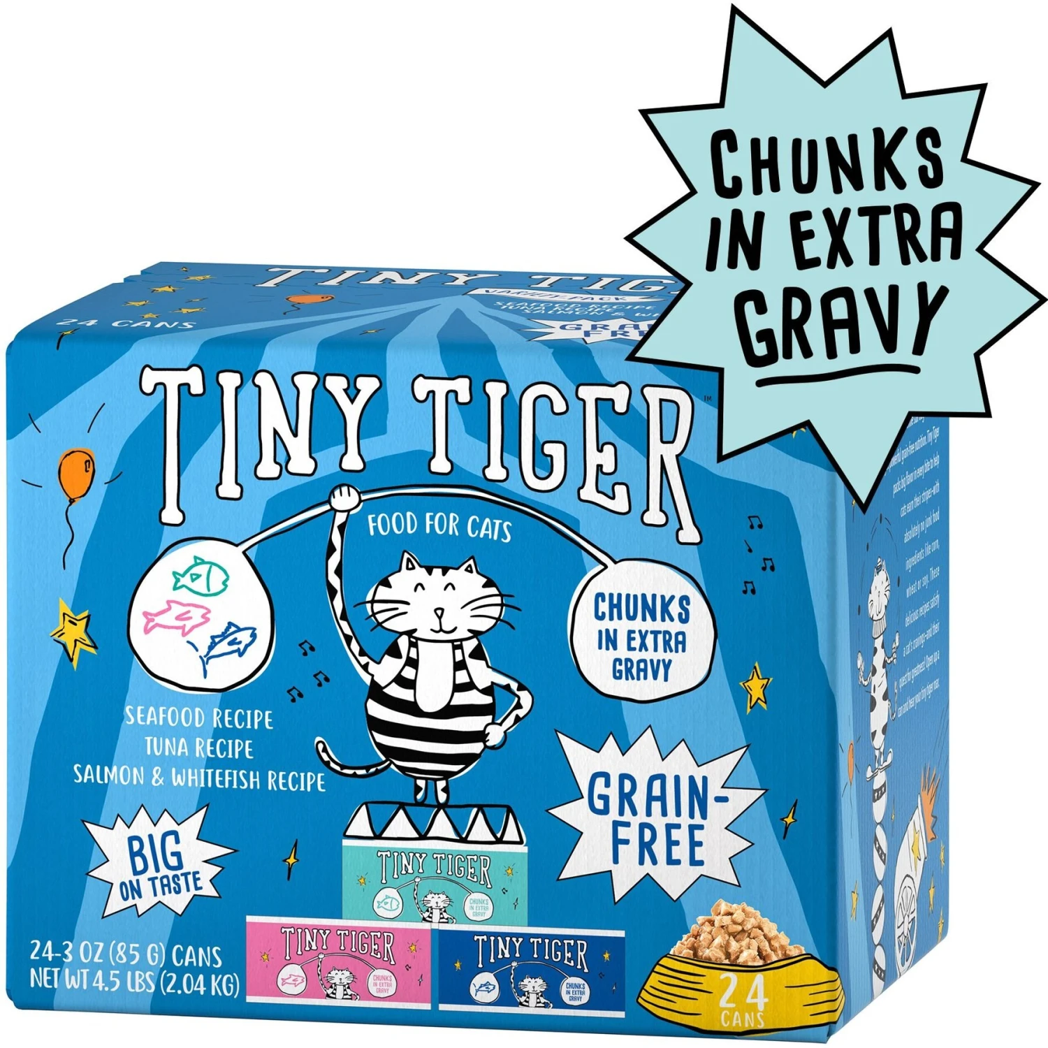 Tiny Tiger Chunks In EXTRA Gravy Seafood Recipes Variety Pack Grain-Free Canned Cat Food & Tiny Tiger, Lickables, Variety Pack, Bisque Cat Treat & Topper 2 Tiny Tiger Chunks In EXTRA Gravy Seafood Recipes Variety Pack Grain-Free Canned Cat Food & Tiny Tiger, Lickables, Variety Pack, Bisque Cat Treat & Topper - Image 2