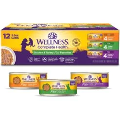 Wellness Complete Health Poultry Favorites Variety Pack Grain-Free Wet Cat Food, 5.5-oz Can, Case Of 12