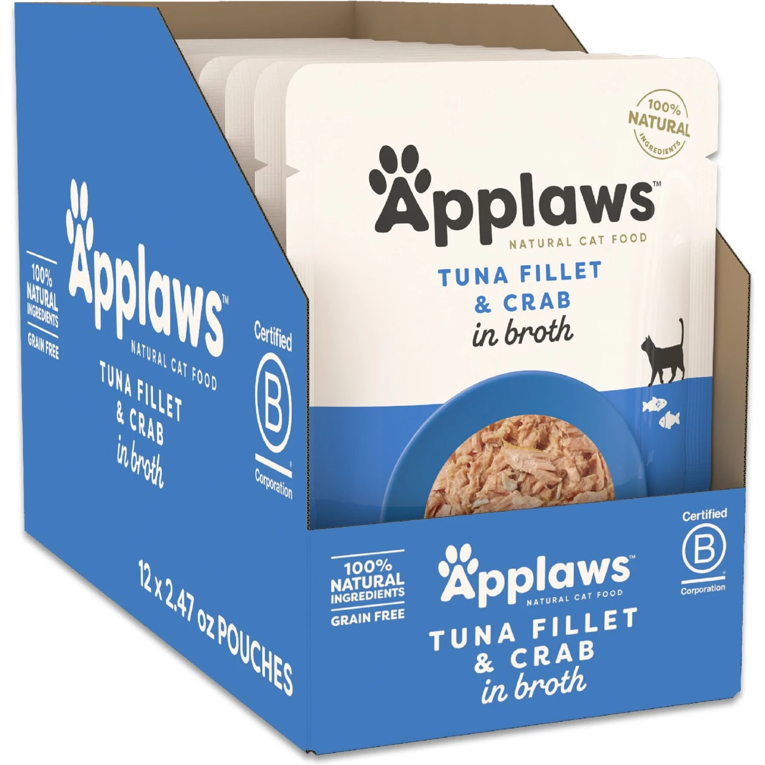 Applaws Tuna With Crab Broth Limited Ingredient Wet Cat Food, 2.47-oz Pouch, Case Of 12 1 Applaws Tuna With Crab Broth Limited Ingredient Wet Cat Food, 2.47-oz Pouch, Case Of 12