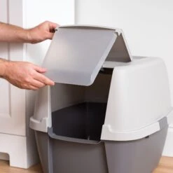 IRIS USA Enclosed Cat Litter Box With Front Door Flap & Scoop, Gray, Jumbo -Wellness Sales Store 846614 PT4. AC SS1800 V1683836178