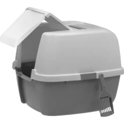 IRIS USA Enclosed Cat Litter Box With Front Door Flap & Scoop, Gray, Jumbo -Wellness Sales Store 846614 PT8. AC SS1800 V1683836300
