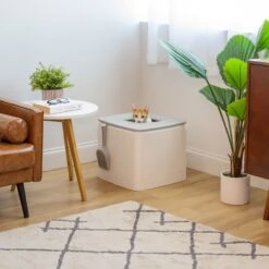 IRIS USA Premium Square Top Entry Cat Litter Box With Scoop, White & Gray, Large -Wellness Sales Store 846654 PT4. AC SS1800 V1683836560