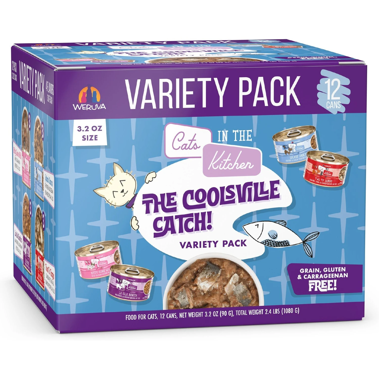 Weruva Cats In The Kitchen The Coolsville Catch! Variety Pack Grain-Free Wet Cat Food, 3.2-oz Can, Case Of 12 1 Weruva Cats In The Kitchen The Coolsville Catch! Variety Pack Grain-Free Wet Cat Food, 3.2-oz Can, Case Of 12