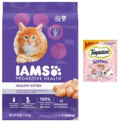 Iams ProActive Health Kitten Dry Cat Food & Temptations Salmon & Dairy Flavor Crunchy & Soft Kitten Treats