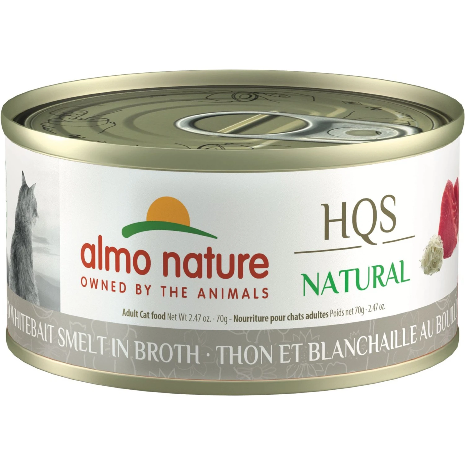 Almo Nature HQS Natural Tuna & Whitebait Smelt In Broth Grain-Free Canned Cat Food 1 Almo Nature HQS Natural Tuna & Whitebait Smelt In Broth Grain-Free Canned Cat Food