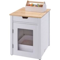 TRINITY 20-in Enclosure End Table With Drawer Cat Litter Box, White, Small -Wellness Sales Store 940742 PT5. AC SS1800 V1692301028
