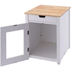 TRINITY 20-in Enclosure End Table With Drawer Cat Litter Box, White, Small -Wellness Sales Store 940742 PT7. AC SS1800 V1692301058