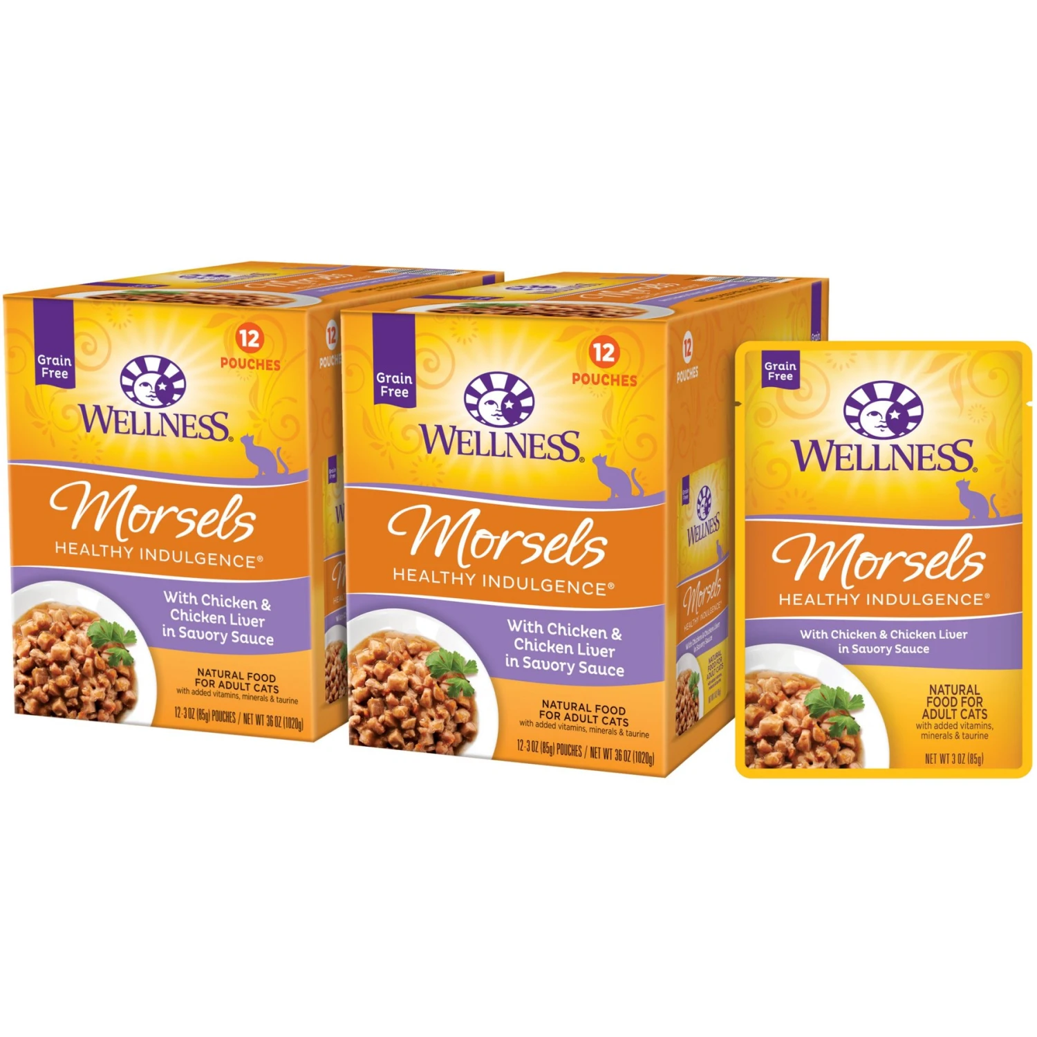 Wellness Healthy Indulgence Morsels With Chicken & Chicken Liver In Savory Sauce Grain-Free Wet Cat Food Pouches 1 Wellness Healthy Indulgence Morsels With Chicken & Chicken Liver In Savory Sauce Grain-Free Wet Cat Food Pouches