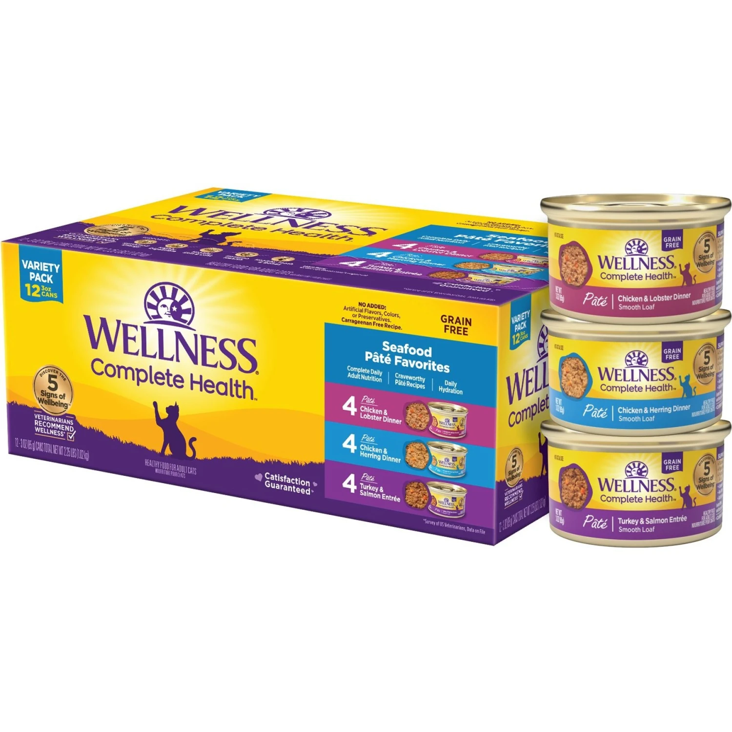 Wellness Complete Health Seafood Pate Favorites Variety Pack Grain-Free Wet Cat Food, 3-oz Can, Case Of 12 1 Wellness Complete Health Seafood Pate Favorites Variety Pack Grain-Free Wet Cat Food, 3-oz Can, Case Of 12